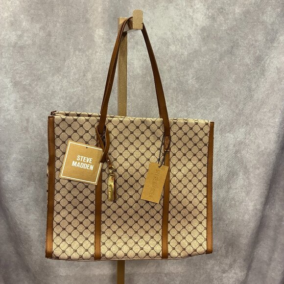 Steve Madden Multipurpose Cognac BBerlin Logo Monogram Tote, Bag in Bag. - Picture 1 of 14